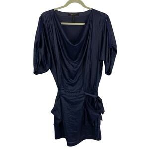 BCBGMAXAZRIA Mini Dress Size XXS Roll Sleeve 80's Wet Look Midnight Cowl Neck